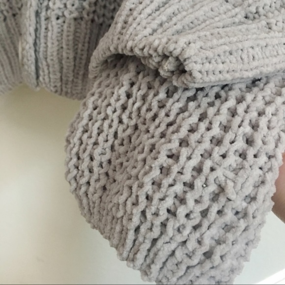 Oversized Light grey velvet cardigan - Picture 6 of 12